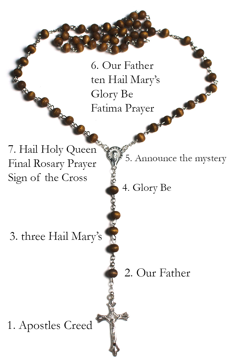 Diagram of the Holy Rosary showing the different beads and prayers